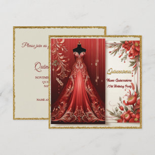 Red Formal Long Dress Quinceañera Birthday Einladu Einladung
