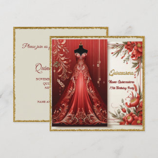 Red Formal Long Dress Quinceañera Birthday Einladu Einladung