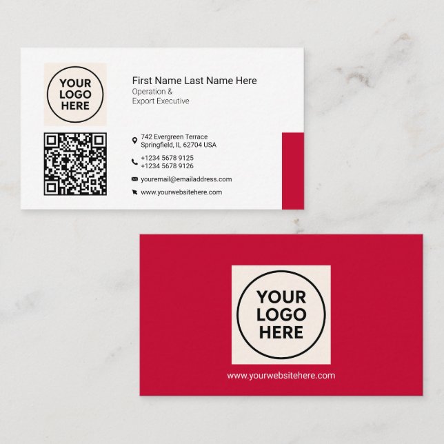 Red Formal QR Beruflich Modernes Unternehmen Visitenkarte (Vorne/Hinten)