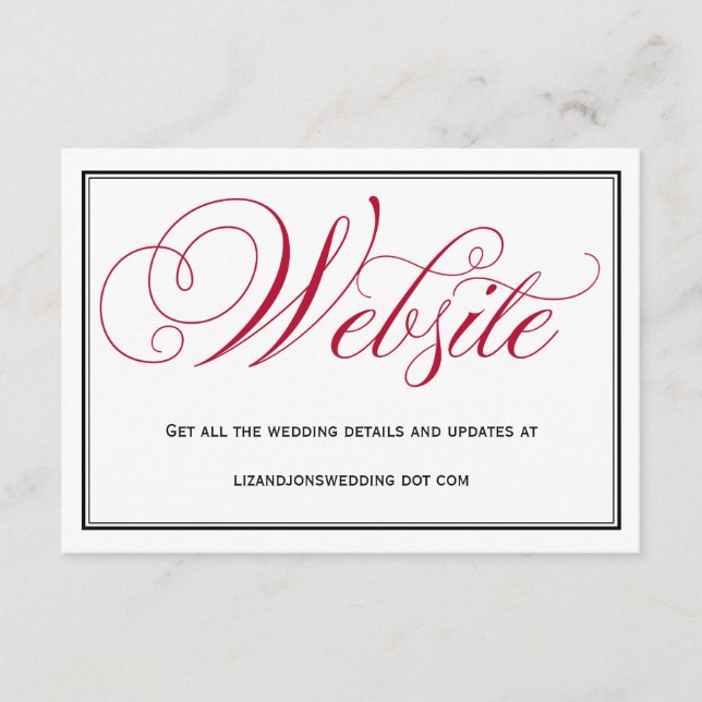 Red Formal Script Wedding Website Card Begleitkarte (Vorderseite)