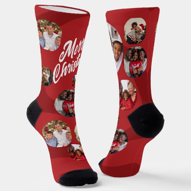 Red Foto Collage Weihnachten Socken (Gewinkelt)