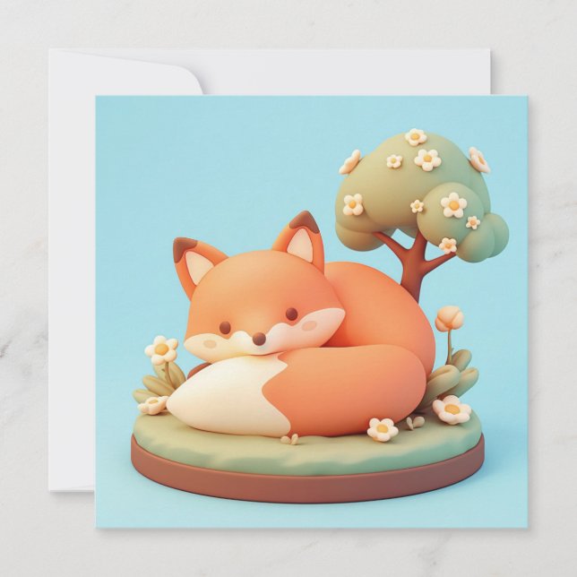 Red Fox 3D Clay Style Floral Tree Postcard (Vorderseite)