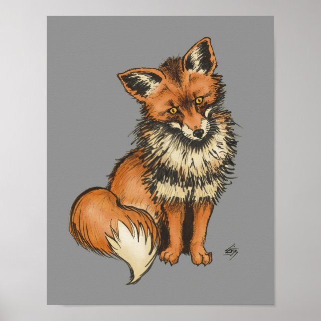 Red Fox auf grauem Hintergrund Poster (Vorne)