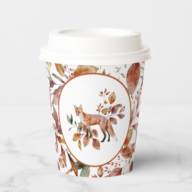 Red Fox Autumn Herbstlaubs Pattern Pappbecher (Vorderseite)