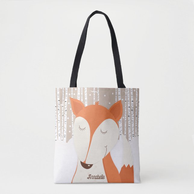 Red Fox Birch Tree Winter Woodland Tasche (Vorderseite)