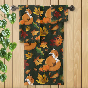 Red Fox Blätter Acorn Green Badhandtuch Set