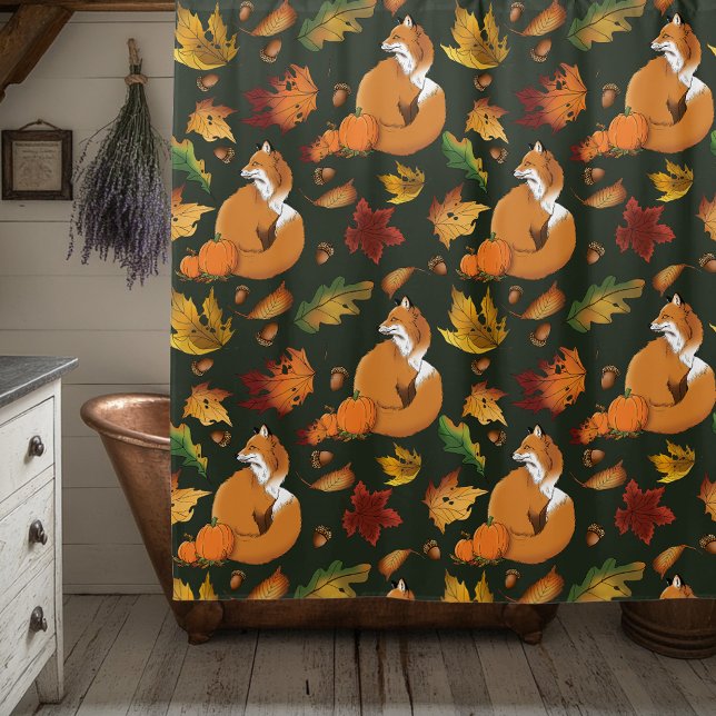 Red Fox Blätter Acorns Green Duschvorhang (Von Creator hochgeladen)