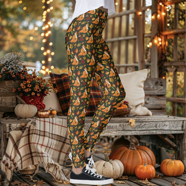 Red Fox Blätter Acorns Green Leggings (Von Creator hochgeladen)