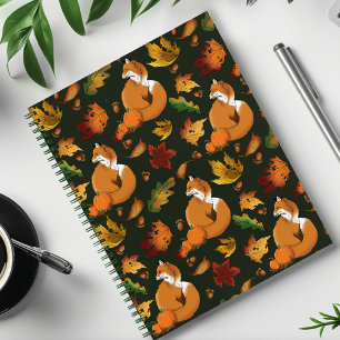 Red Fox Blätter Acorns Green Notizbuch