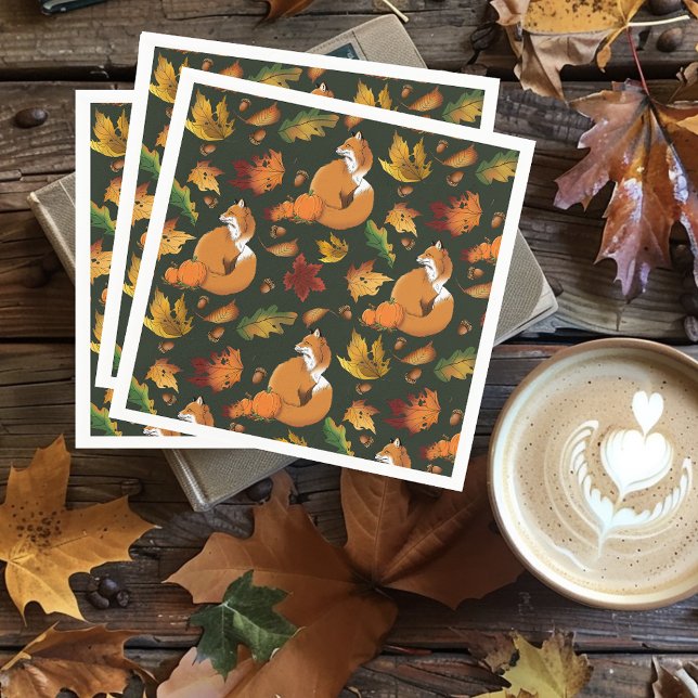 Red Fox Blätter Acorns Green Serviette (Von Creator hochgeladen)
