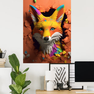 Red Fox Break Out Print Poster Artwork Mural