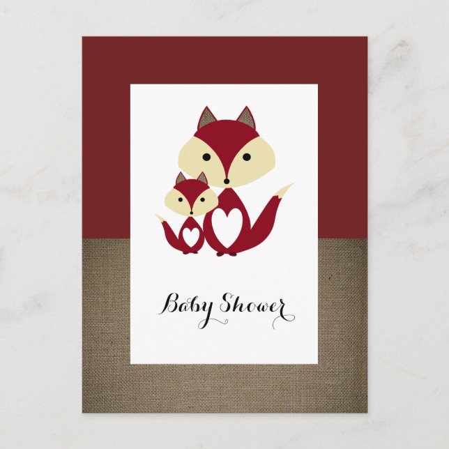 Red Fox Burlap Baby Dusche Einladung (Vorderseite)