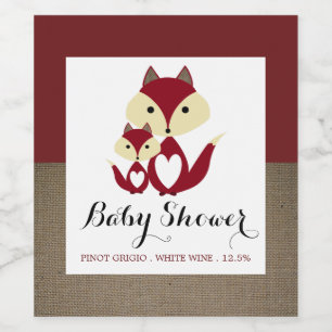 Red Fox Burlap Baby Dusche Weinetikett
