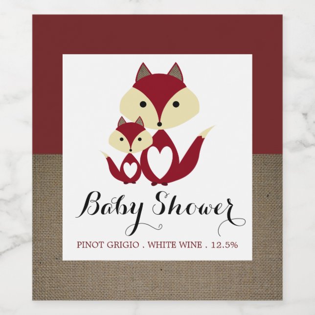 Red Fox Burlap Baby Dusche Weinetikett (Einzelnes Label)