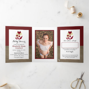 Red Fox Burlap, Baby Showsuite Dreifach Gefaltete Einladung