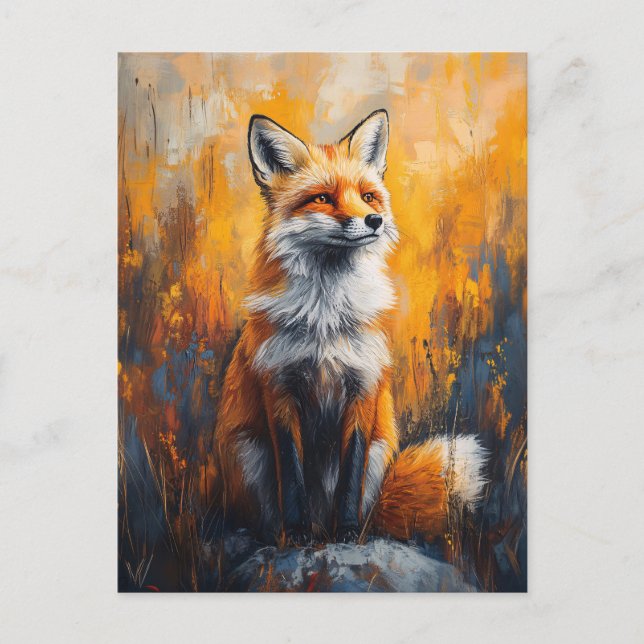 Red Fox Fett Digitales Gemälde Postkarte (Vorderseite)