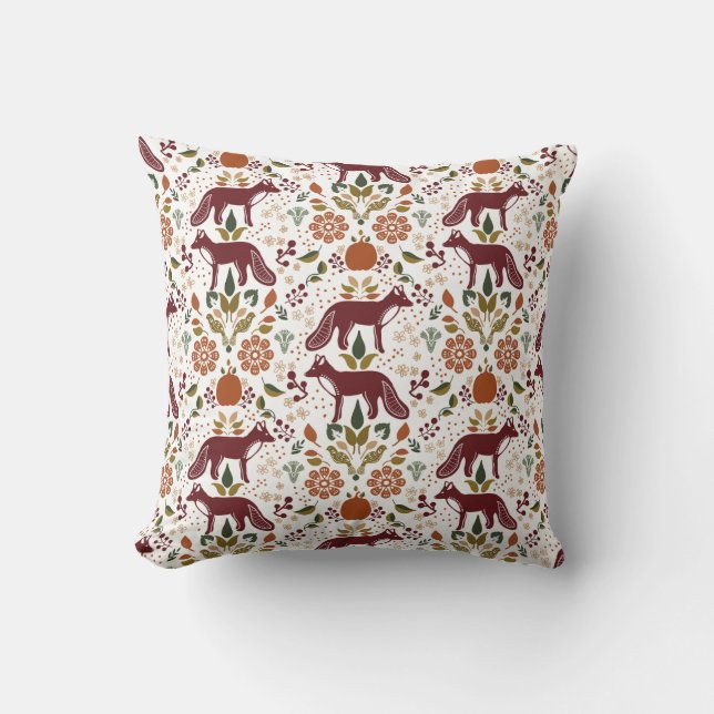 Red Fox Folk Art Coussin Rustic Fall Harvest (Recto)
