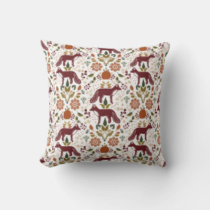 Red Fox Folk Art Pillow Rustic Fall Harvest Kissen