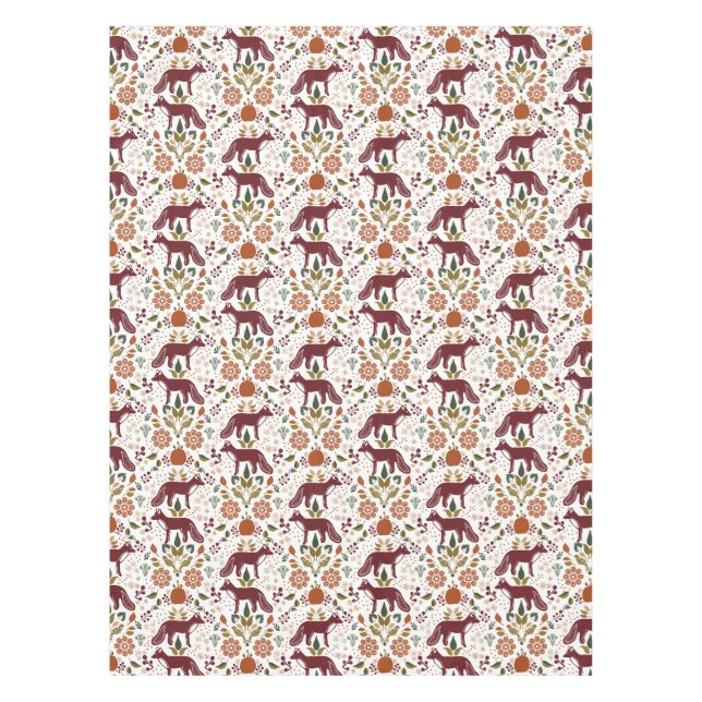 Red Fox Folk Art Tableclout | Rustikale Herbsternt Tischdecke (Vorderseite)