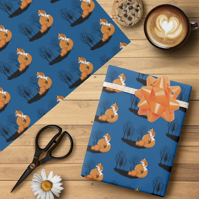 Red Fox Forest Pumpkins Geschenkpapier (Von Creator hochgeladen)