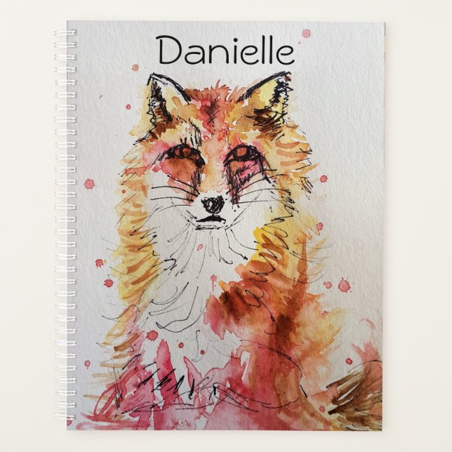 Red Fox Füchse Wasserfarben Art niedlich Girls Nam Planer (Vorderseite)