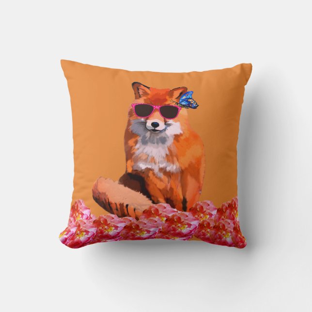 Red fox Funny Niedlich Art Throw Kissen (Vorderseite)