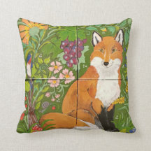 Red Fox Green Woodland Tile Colorful Folk