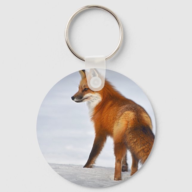 Red Fox im Winterschnee Schlüsselanhänger (Vorderseite)