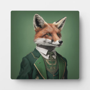 Red Fox in einem grünen St. Patrick's Day Anzug Fotoplatte