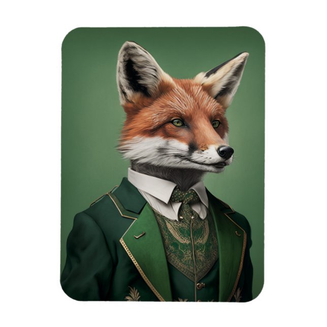 Red Fox in einem grünen St. Patrick's Day Anzug Magnet (Vertikal)