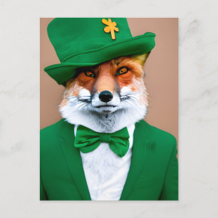 Red Fox in einem grünen St. Patrick's Day Anzug Po Postkarte