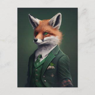 Red Fox in einem grünen St. Patrick's Day Anzug Po Postkarte