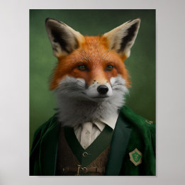 Red Fox in einem grünen St. Patrick's Day Anzug Poster