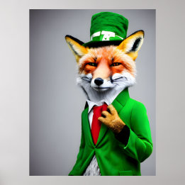 Red Fox in einem grünen St. Patrick's Day Anzug Poster