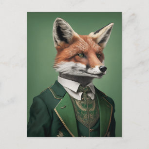 Red Fox in einem grünen St. Patrick's Day Anzug Postkarte