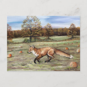 Red Fox in Pumpkin Patch Art Pastel Postkarte