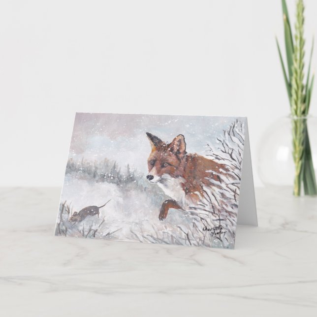 Red Fox in the Snow Wildlife Art Grußkarte Karte (Vorderseite)