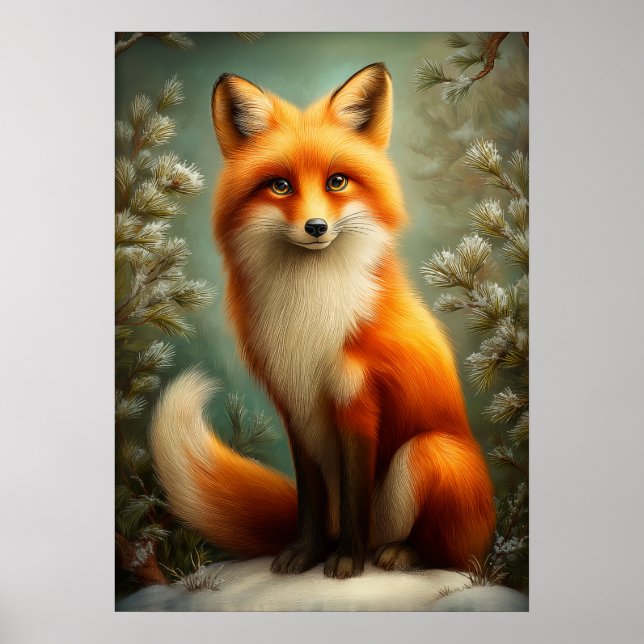 Red fox in winter forest poster (Vorne)
