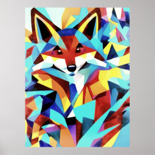 Red Fox läuft durch den Stil der geometrischen Kun Poster