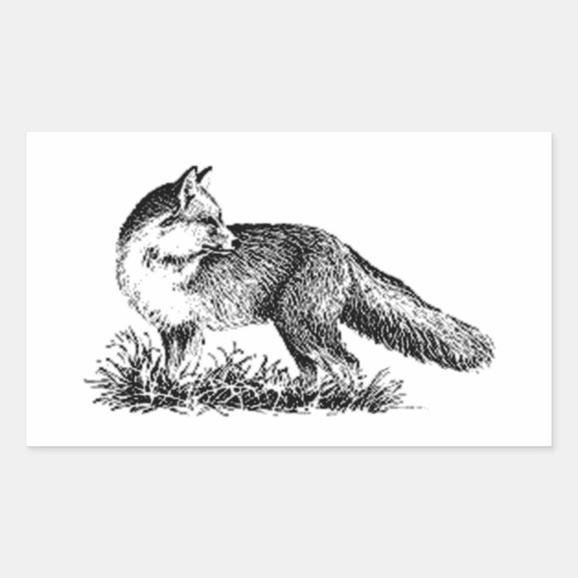 Red Fox (Line Art) Rechteckiger Aufkleber (Vorderseite)