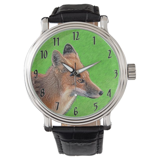 Red Fox Malerei - Original Wildlife Art Armbanduhr (Vorderseite)