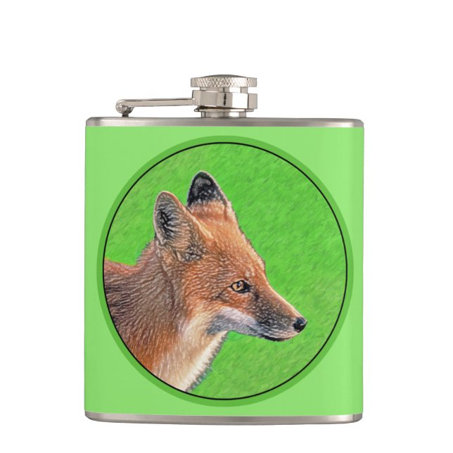 Red Fox Malerei - Original Wildlife Art Flachmann (Vorderseite)