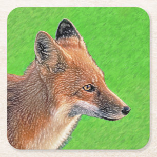 Red Fox Malerei - Original Wildlife Art Rechteckiger Pappuntersetzer