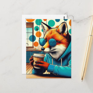 Red Fox mit Kaffee Postkarte