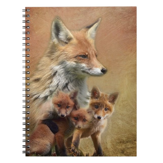 Red Fox Momma und Cubs Notizblock (Vorderseite)