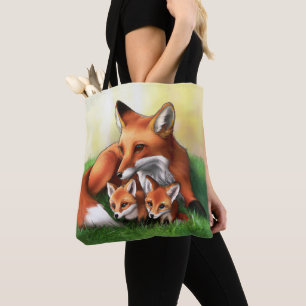 Red Fox Mutter und Kits im Gras Tasche