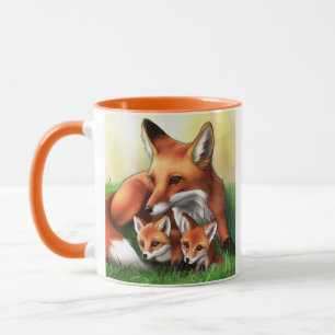 Red Fox Mutter und Kits im Gras Tasse
