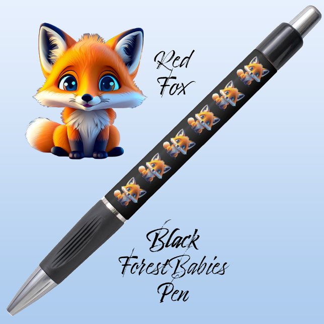 Red Fox Niedlich Whimsical Woodland Wildlife Anima Kugelschreiber (Cute Whimsical Red Fox Woodland Forest Wildlife Animal Cartoon Graphic, Black ForestBabies Pen 🦊)