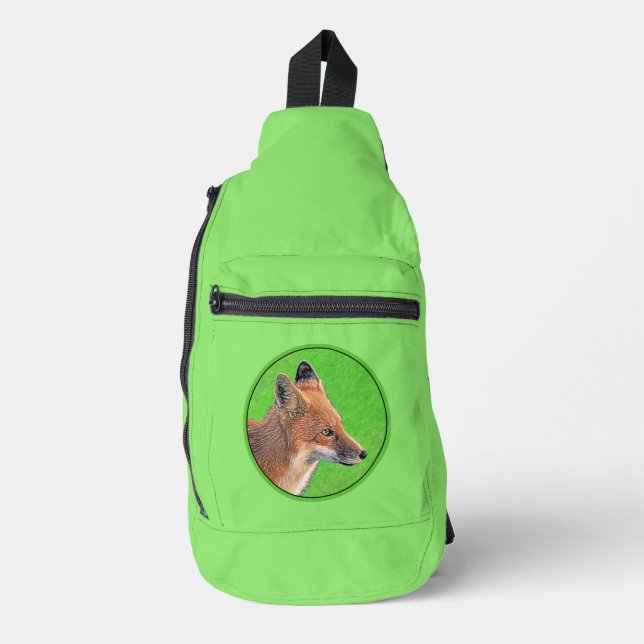 Red Fox Portrait Malerei Original Wildlife Crossbody Bag (Vorderseite)