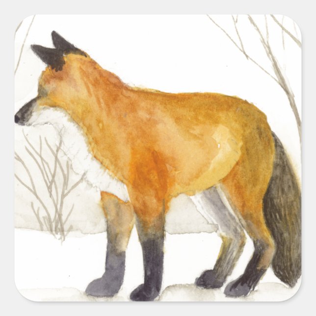 Red Fox Quadratischer Aufkleber (Vorderseite)